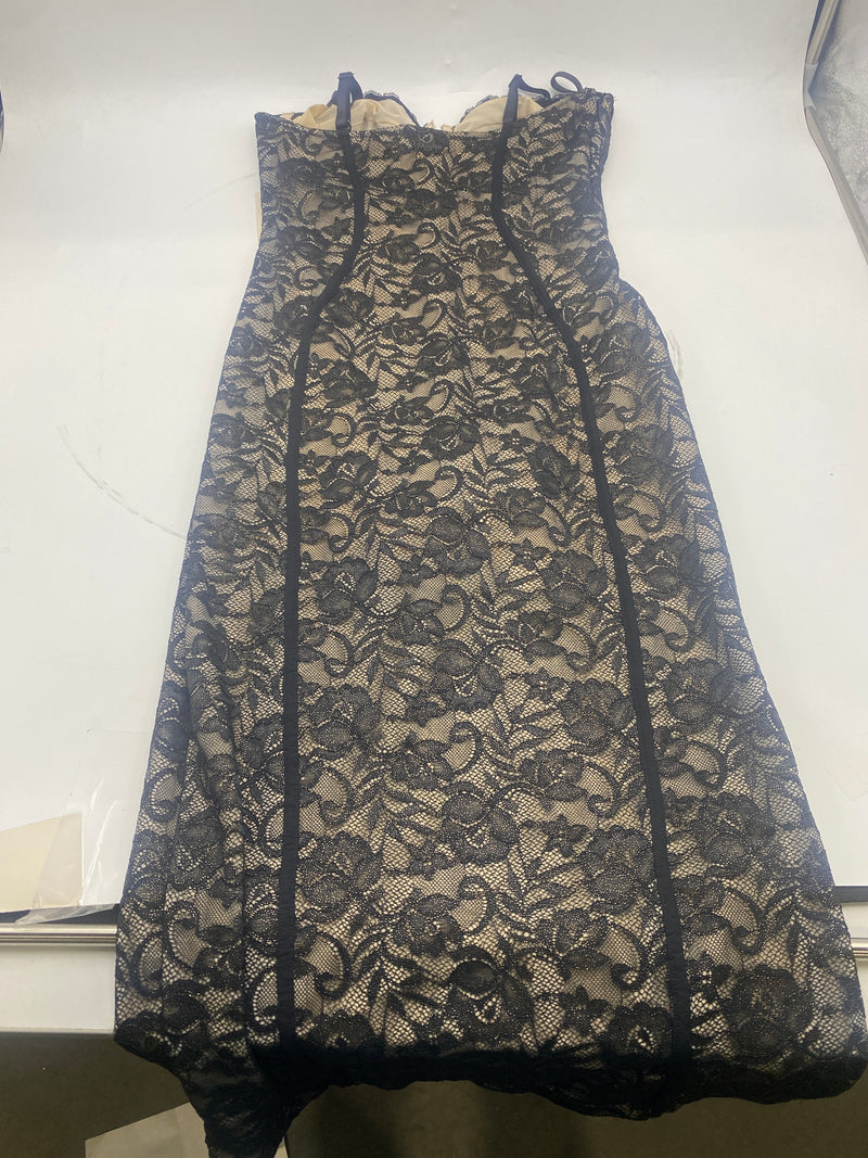 POPILUSH SHAPEWEAR ALL-LACE HOURGLASS CORSET SLIT MIDI DRESS - SMALL - BLACK - Brand New