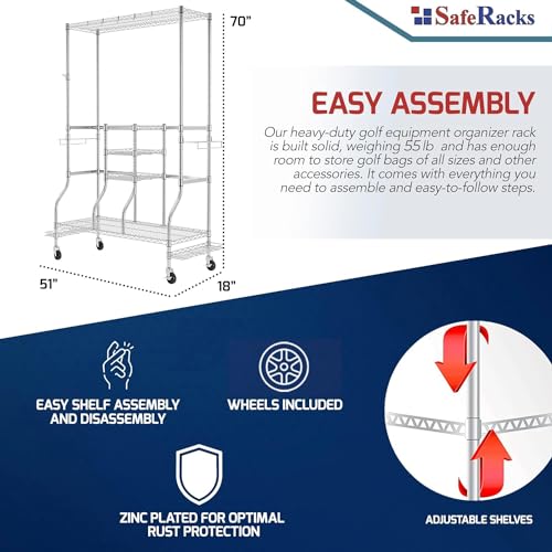 SAFERACKS GOLF EQUIPMENT ORGANIZER RACK GOLF BAG STORAGE RACK GARAGE - SILVER - Like New