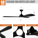 PARROT UNCLE 60" DIMMABLE LED CEILING FAN LIGHT REMOTE CONTROL - BLACK - Like New