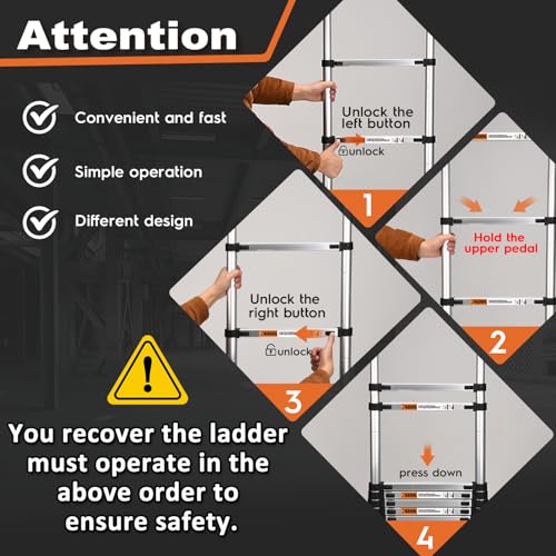 SOCTONE TELESCOPING LADDER, 20.3FT ALUMINUM LIGHTWEIGHT EXTENSION - SILVER - Like New