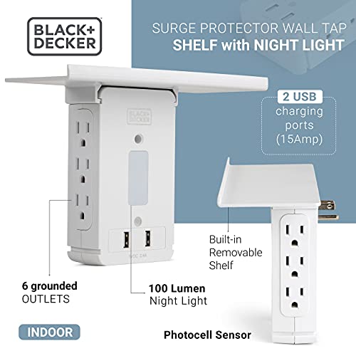 BLACK AND DECKER WALL TAP SURGE PROTECTION 6 -OUTLET 1020 JOULES- WHITE - Like New