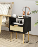 Rattan Nightstand with Charging Station, Drawer Dresser for Bedroom - Like New
