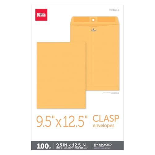 OFFICE DEPOT BRAND MANILA ENVELOPES 9-1/2" X 12-1/2" BROWN KRAFT BOX OF 100 - Brand New