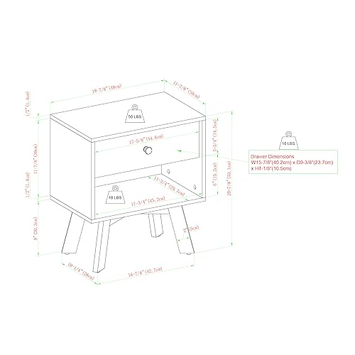 WALKER EDISON FRANS 20" 1 DRAWER NIGHTSTAND IN COASTAL OAK FINISH - COASTAL OAK - Like New