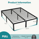 SWEETCRISPY FULL BED FRAME - 14 INCH METAL PLATFORM SUPPORT - BLACK - Brand New