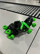 ROLLER DERBY GREEN WIRE KIDS' ADJUSTABLE QUAD SKATES -SIZE: S 12-2 - BLACK/GREEN - Like New