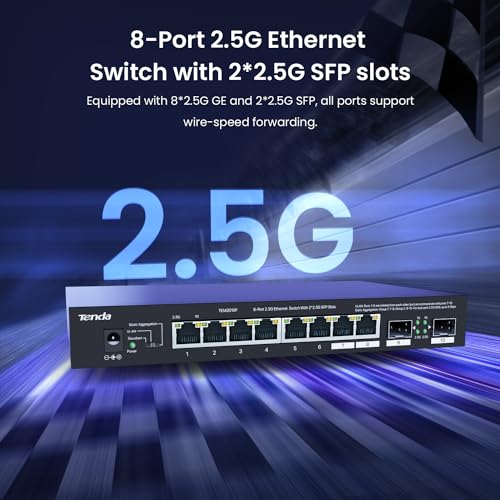 TENDA TEM2010F 8 PORT 2.5G ETHERNET SWITCH SUPPORT NAS 5G TRANSMISSION -BLACK Like New