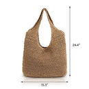QTKJ HAND-WOVEN SOFT STRAW BAG RETRO SUMMER BEACH - STRAW TOTE, BEIGE/ KHACKI - Like New