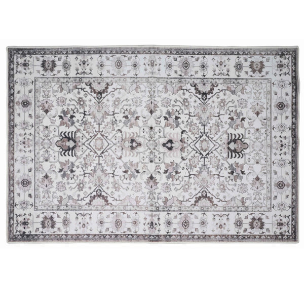 BIBB HOME 4FTX6FT WASHABLE FLANNEL PRINTED AREA RUG LATEX BACK - IVORY GRACE - Brand New
