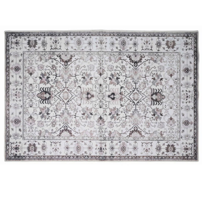 BIBB HOME 4FTX6FT WASHABLE FLANNEL PRINTED AREA RUG LATEX BACK - IVORY GRACE - Brand New
