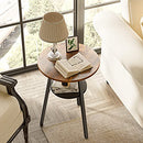 CubiCubi Round End /Side Table with Wooden Shelves Metal Frames - Rustic Brown - Like New