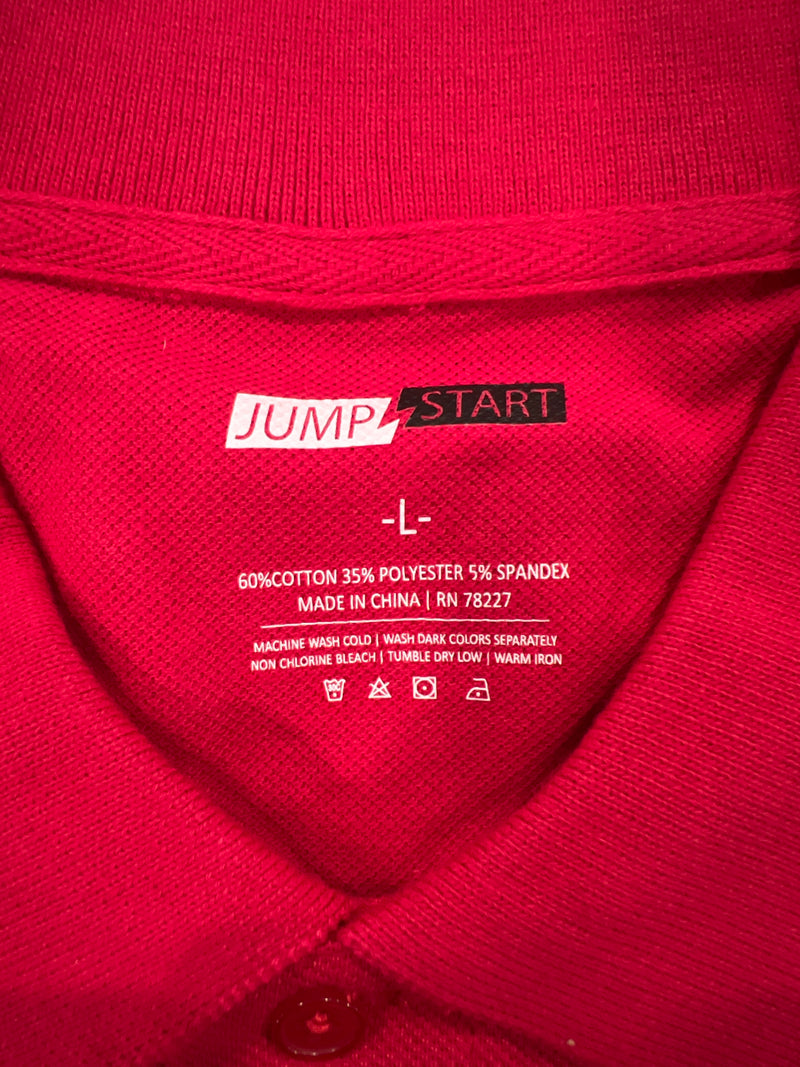JUMP START MEN'S MODERN FIT LONG SLEEVE POLO SHIRT - SIZE: L - RED - Brand New