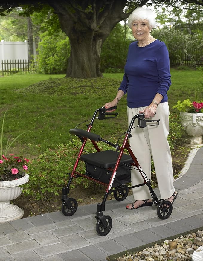 Drive Medical RTL10261RD Foldable Rollator Walker Seat Adjustable Seat - RED Like New