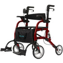 ELENKER 2 IN 1 ROLLATOR WALKER & TRANSPORT CHAIR FOR SENIORS - RED - Like New