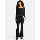 NO BOUNDARIES WOMEN'S RIBBED WAIST BOOTCUT PANTS 31.5'' - SIZE:  XS - BLACK SOOT - Brand New