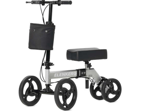 ELENKER YF-9002A STEERABLE DELUXE MEDICAL KNEE WALKER 10" WHEELS - SILVER - Like New