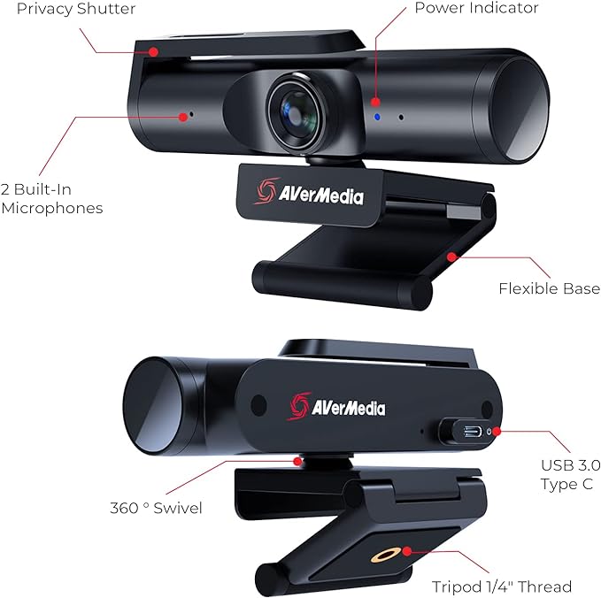 AVerMedia Live Streamer CAM 4K Ultra HD Webcam PW513 - Black - Like New