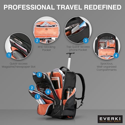 EVERKI ATLAS 30L WHEELED LAPTOP BACKPACK CARRY-ON TRAVEL ATLAS ORIGINAL - BLACK - Like New