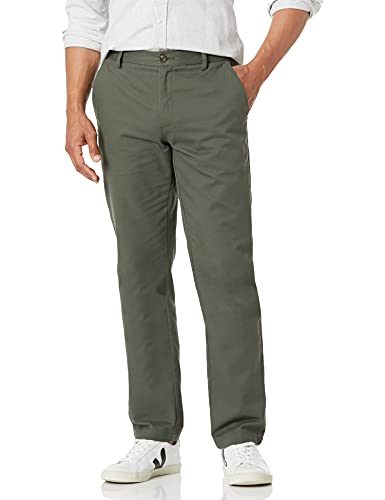 AMAZON ESSENTIALS MEN'S STRAIGHT-FIT WRINKLE-RESISTANT PANT 42W X 28L - OLIVE - Brand New