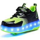 HHSTS KIDS SHOES NEW UPGRADED WITH WHEELS LED LIGHT COLOR BLACK/GREEN SIZE 4 - Like New