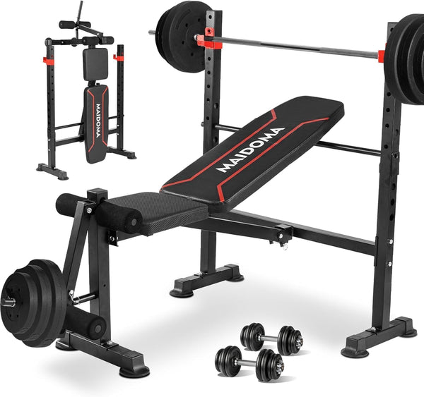 MAIDOMA FOLDABLE 1500LBS 8 IN 1 OLYMPIC WEIGHT BENCH SET SQUAT RACK EARTH BLACK - Like New