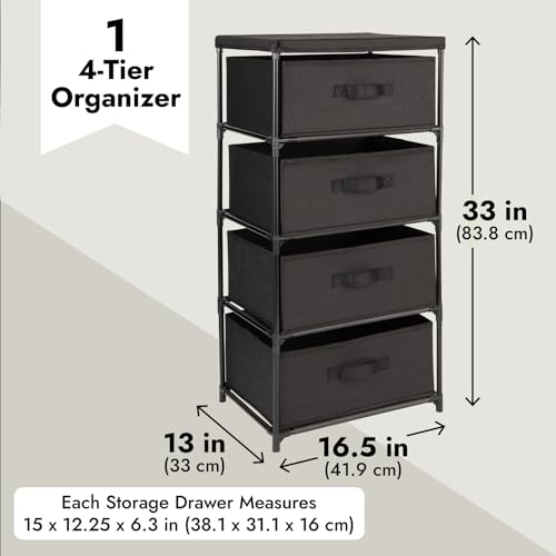 JUVALE 4-TIER TALL CLOSET DRESSER WITH DRAWERS CLOTHES ORGANIZER SMALL - BLACK - Brand New