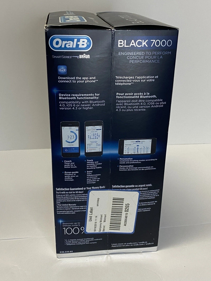 ORAL-B SMARTSERIES 7000 RECHARGEABLE TOOTHBRUSH W/BLUETOOTH SMARTGUIDE - BLACK - Like New