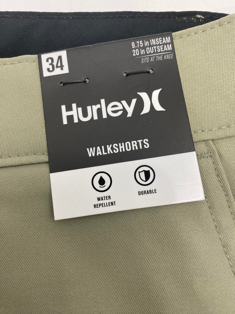 HURLEY WALKSHORTS SITS KNEE 9.75 IN INSEAM 20 IN OUTSEAM - SIZE: MEN 34 - IGUANA - Like New