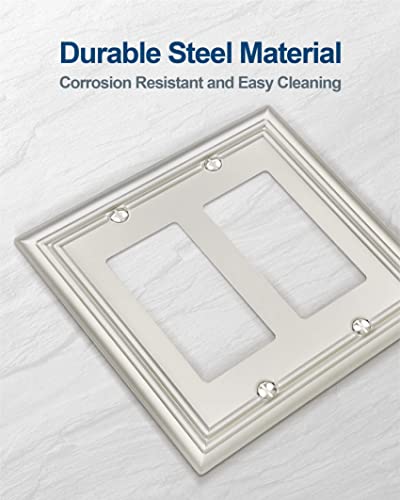 ZILLSEA 2-PACK DOUBLE DECORATOR OUTLET COVERS, SATIN NICKEL WALL PLATES - Brand New