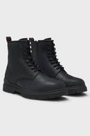 HUGO LEATHER HALF BOOTS WITH EMBOSSED LOGO - SIZE: MEN 11 - BLACK - Like New