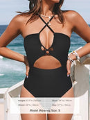 ASL0311EA CUPSHE Women's One Piece Swimsuit Plunge V Cutout Bathing Suit M Black - Like New