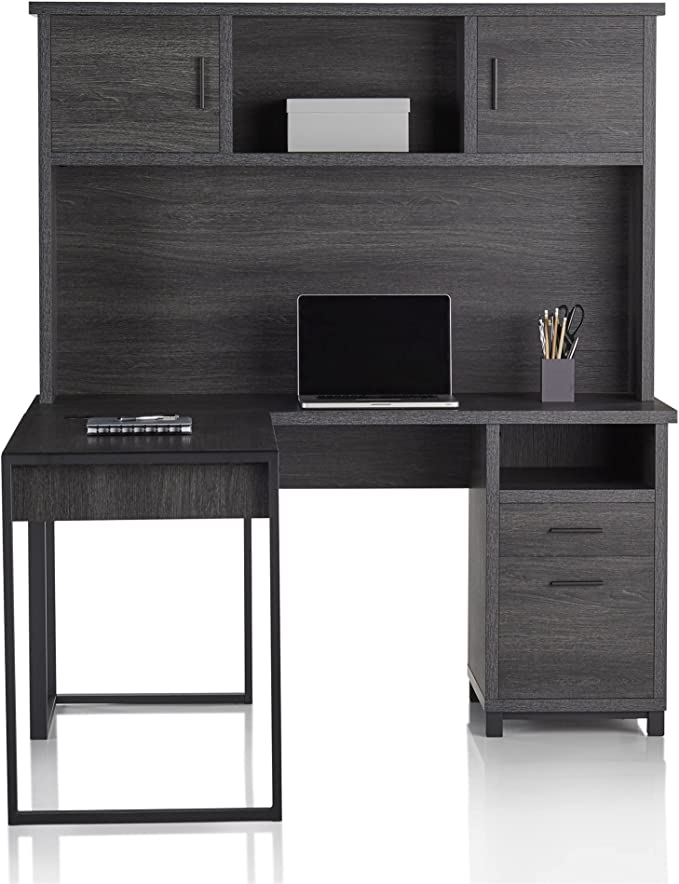 Realspace DeJori 59" W L-Shape Corner Desk With Hutch 6794063 - Charcoal Like New