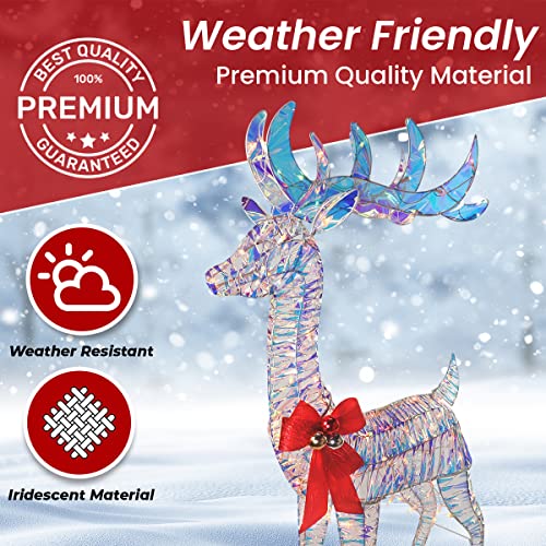 TOP TREASURES 3-PIECE IRIDESCENT REINDEER FAMILY - LIGHTED DEER SET - Like New