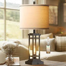 ROTTOGOON 27.5” Tall Farmhouse Table Lamp C + USB A Charge Ports - Black - Like New