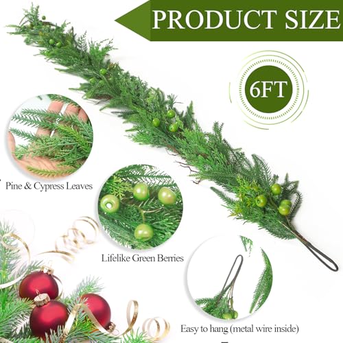 TISEMENT NORFOLK PINE CYPRESS GARLANDS WITH GREEN BERRY 6FT HM5614 - GREEN - Brand New