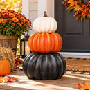 VCUTEKA 23 INCH LARGE STACKED FAUX PUMPKINS, 3-TIER FALL HALLOWEEN DECORATION - Like New