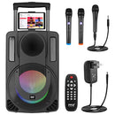 PYLEUSA 8’’ PORTABLE PA SPEAKER WIRELESS BT KARAOKE TWO WIRELESS MIC - BLACK Like New