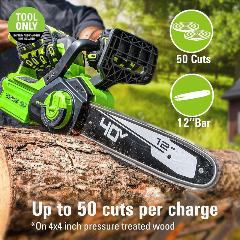Greenworks 40V 12" Cordless Compact Chainsaw Tool Only CS40B00 - GREEN Like New