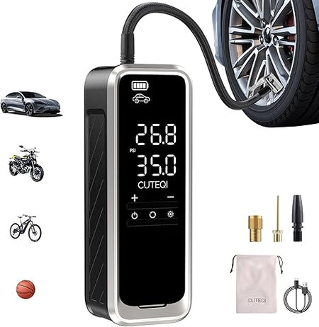 CUTEQI Tire Inflator Portable 4X Faster Air Pump 160PSI A16-2S - Black/Silver - Like New