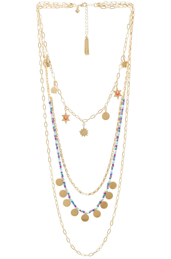 REBECCA MINKOFF SOLE CHARM LAYERED NECKLACE - GOLD/MULTI-COLOR - Brand New