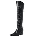 B0BH444M66 Shoe'N Tale Cowboy Boots Women Embroidered WPT Toe Block Heel 8 Black - Brand New