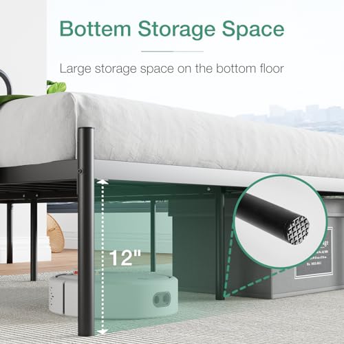 NOVILLA 14" Metal Platform Bed Frame w/ Modern Headboard Easy Assembly - Black - Like New