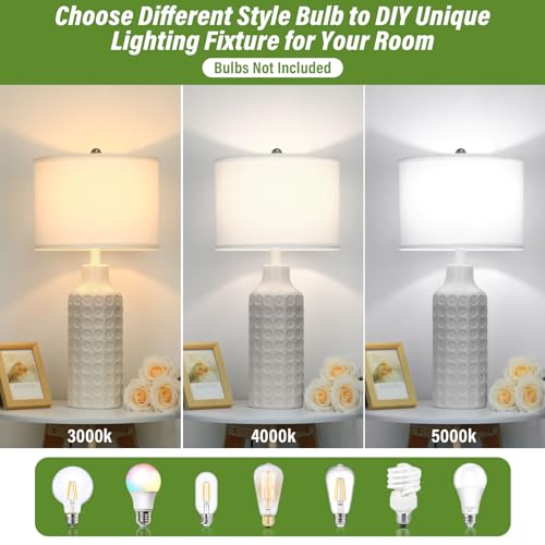 Set of 2 Farmhouse Ceramic Table Lamps, 26" Bedside Nightstand Lamps - White - Like New