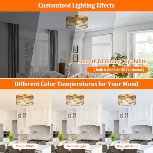 BRIGHTEVER 2-LIGHT GOLD CLOSE TO CEILING LIGHT FIXTURE - GOLD - Like New