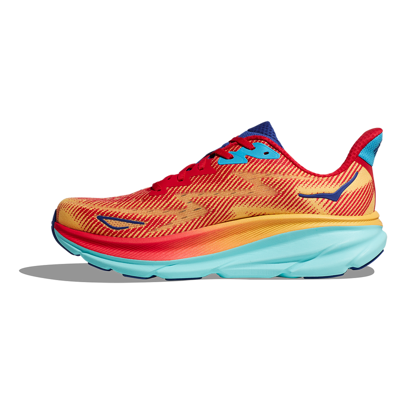 HOKA MEN'S CLIFTON 9 - SIZE: MEN 9.5 (AU/UK M9) (EU M43) - CERISE/CLOUDLESS - Like New