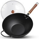 TODLABE NONSTICK WOK CARBON STEEL WOK PAN WITH GLASS COVER 13" - BLACK - Like New