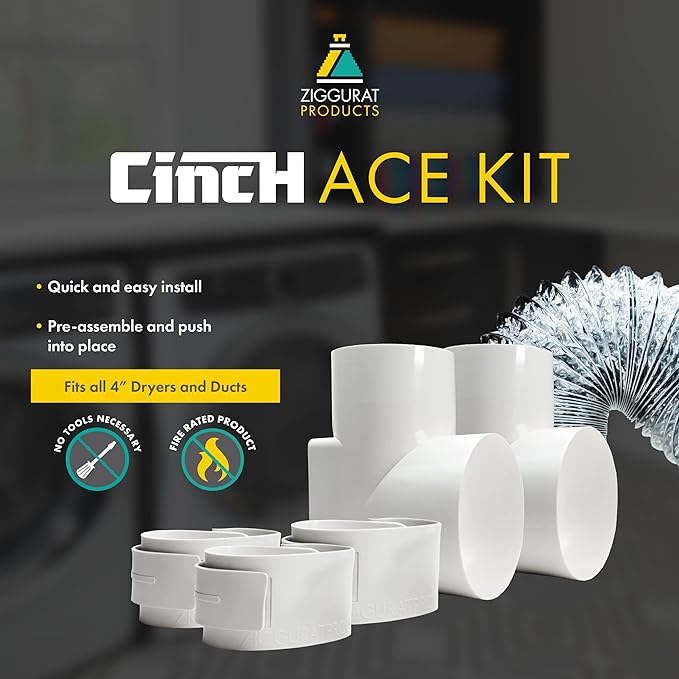 Cinch Ace Laundry Dryer Connection Kit Hookup Your Dryer 4" Dryer Ducts - WHITE Like New