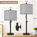 KONDRAS TABLE LAMPS FOR BEDROOMS SET OF 2 WITH USB PORTS - BLACK/GREY - Like New