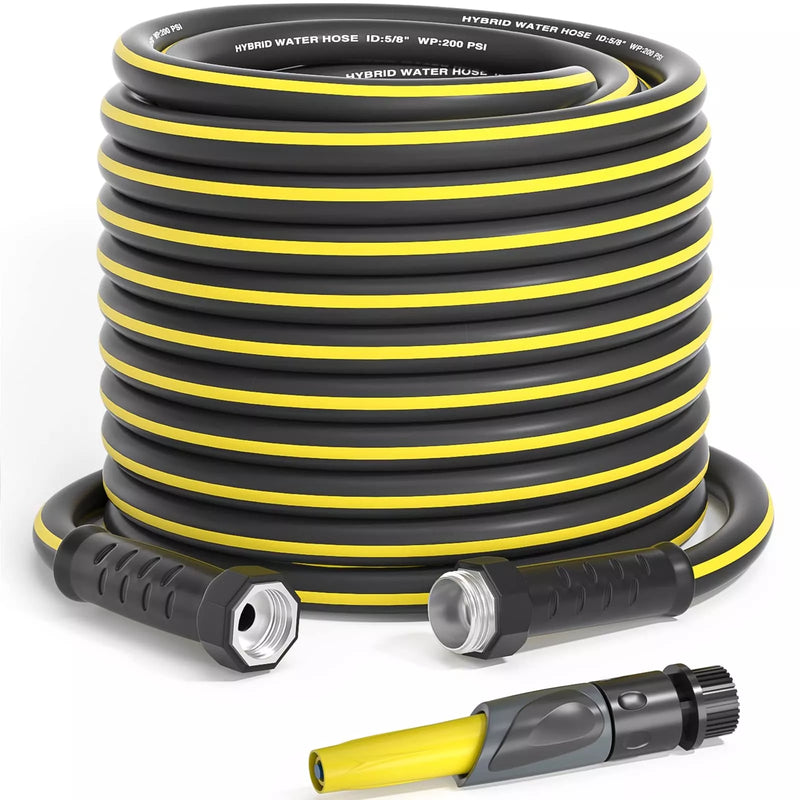 GREENER HEAVY DUTY GARDEN HOSE 100FT, 5/8" HYBRID RUBBER HOSE, BLACK/YELLOW Like New