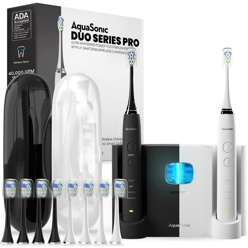 AquaSonic DUO PRO Ultra Whitening 40,000 VPM Electric Smart ToothBrushes DP2 Like New